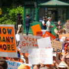 NEW, UNITED STATES - Jun 04, 2022: The New Yorkers protesting at the Brooklyn Bridge to support the survivors and gun violence prevention