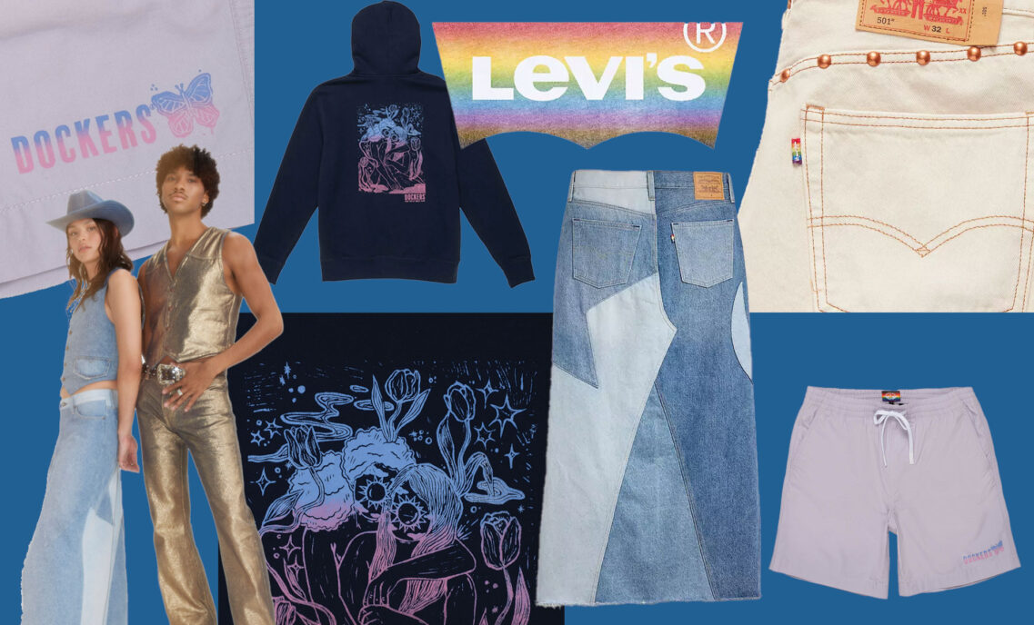 A collage of pieces from the Levi's® and Dockers® Pride 2024 collections