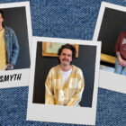 Three photos of Levi's® retail store manager Dan Smyth imposed into Polaroid photo frames over a blue denim background.