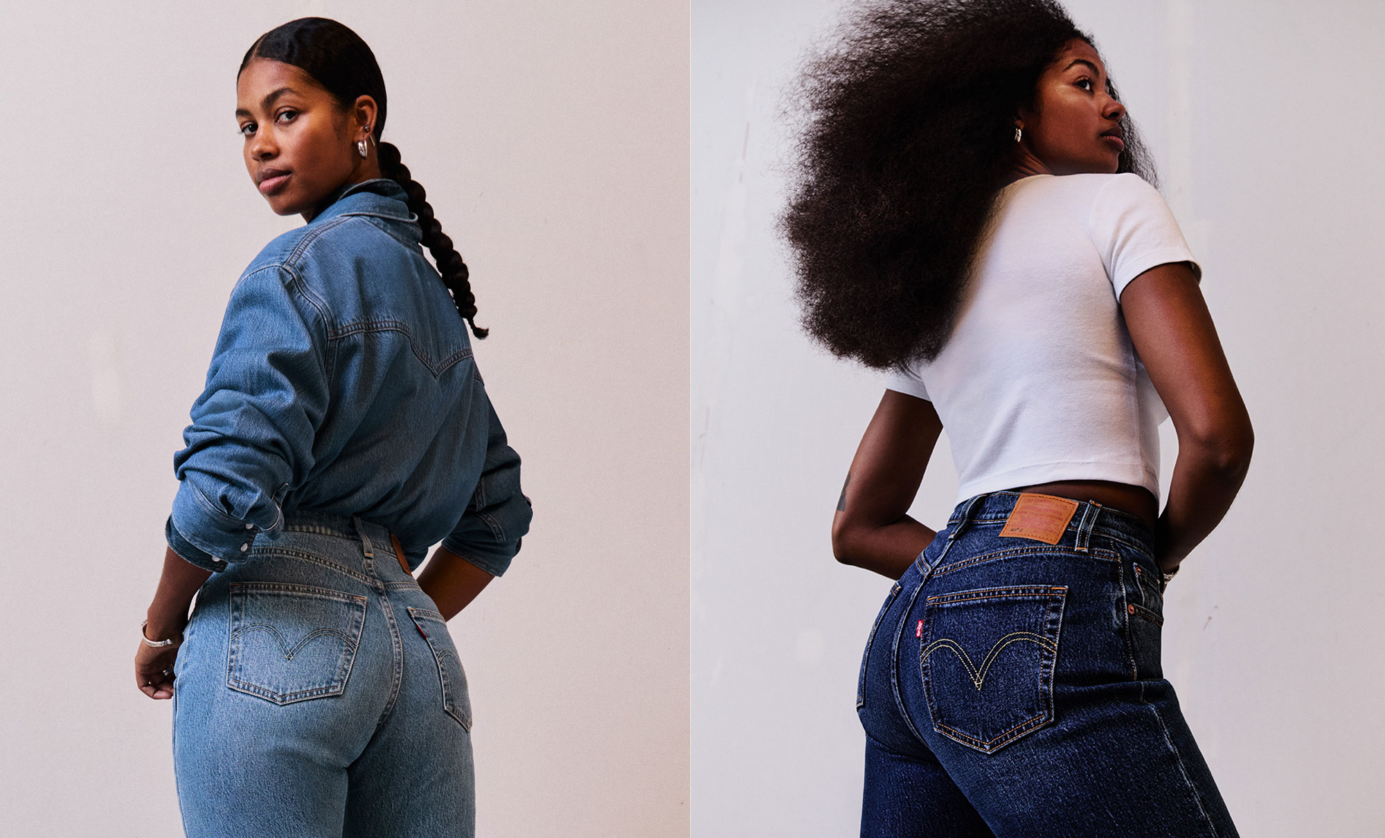 Two side by side images of two models wearing the Levi's® 501® curve jean.