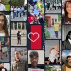 a collage of Levi Strauss & Co. employee photos featuring the Red Tab Foundation logo